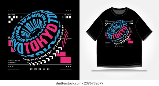 Tokyo japón: tipografía de eslogan de ropa de calle y2k, futurista, futuro, ciberpunk, retrofuturismo. Ilustración de diseño del icono del logotipo del vector. Cartel, fondo, ropa, pegatina, insignia, camiseta de comillas