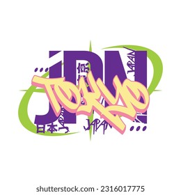 Tokyo Japan text slogan streetwear with urban graffiti style street art vector logo icon illustration design for fashion graphic tshirt and poster print. Kanji mean Tokyo and Japan