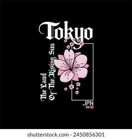 Tokyo, Japan theme vector graphic with roses.