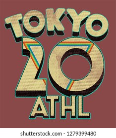 Tokyo, Japan typography for design clothes, t-shirt. Graphics for print product with grunge. Stamp for number athletic apparel. Vector illustration.