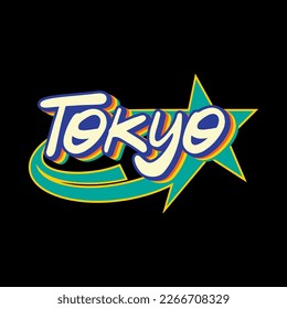 Tokyo japan typography slogan streetwear y2k style logo vector icon illustration. Print, poster, fashion, tshirt, sticker