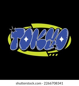 Tokyo japan typography slogan streetwear y2k style logo vector icon illustration. Print, poster, fashion, tshirt, sticker