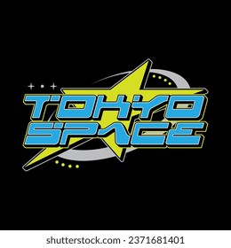 Tokyo japón Y2K streetwear estética slogan tipografía estilo camiseta logo icono de diseño vectorial Tokyo Space. Afiche, pancarta, camisa de lema, ropa, pegatina, insignia