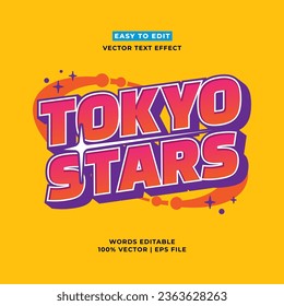 Tokyo japan y2k streetwear colorful slogan typography editable text effect 3d cartoon template style premium vector