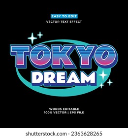 Tokyo japan y2k streetwear colorful slogan typography editable text effect 3d cartoon template style premium vector