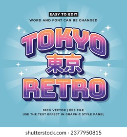 Tokyo japan y2k streetwear colorful slogan typography editable text effect 3d cartoon template style premium vector. Kanji translation Tokyo