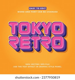 Tokyo japan y2k streetwear colorful slogan typography editable text effect 3d cartoon template style premium vector