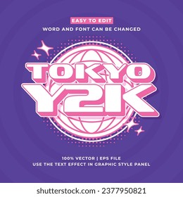 Tokyo japan y2k streetwear colorful slogan typography editable text effect 3d cartoon template style premium vector