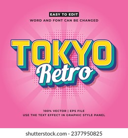 Tokyo japan y2k streetwear colorful slogan typography editable text effect 3d cartoon template style premium vector