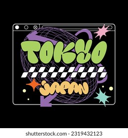 Tokyo japan y2k streetwear style colorful slogan typography vector design icon illustration. Vintage tshirt, fashion, poster, slogan shirt, sticker