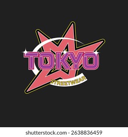 Tokyo japan y2k streetwear style colorful slogan typography vector design icon illustration. Kanji translation Tokyo. Tshirt, poster, banner, fashion, slogan shirt, sticker, flyer.