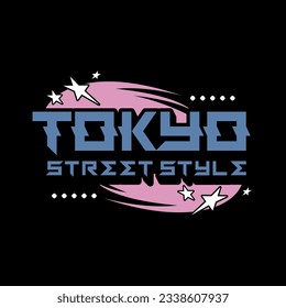 Tokyo japan y2k streetwear t-shirt slogan typography style logo vector icon design illustration. Poster, banner, clothing, slogan shirt, sticker, badge, emblem