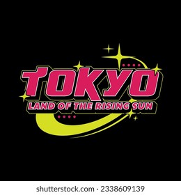 Tokyo japan y2k streetwear t-shirt slogan typography style logo vector icon design illustration. Poster, banner, clothing, slogan shirt, sticker, badge, emblem