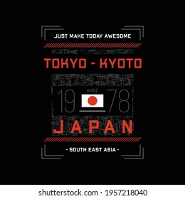 tokyo, kyoto, japan city, east asia abstract text frame graphic t shirt design typography vector 