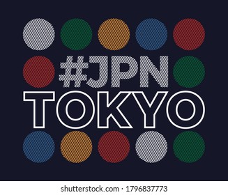 Tokyo. The Land of the rising sun  slogan t-shirt trendy design. Colorful apparel typography tee shirt with line style. Inscription in Japanese with the translation: Tokyo. Vector illustration.