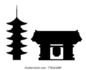 Tokyo landmark building / architecture illustration (Asakusa temple) 