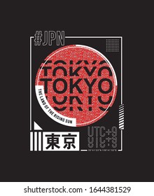 Tokyo. Leader generation slogan t-shirt trendy design. Colorful apparel typography tee shirt with line style. Inscription in Japanese with the translation: Tokyo. Vector illustration.