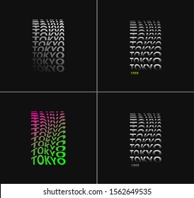 Tokyo lettering art works set for t-shirt and merch. Liquid design Tokyo city great for t-shirts and apparel. Trendy water lettering print. Set ambigram. Vector illustration set