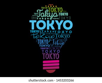 Tokyo light bulb word cloud, travel concept background