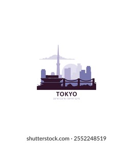 Logotipo de Tóquio com skyline, ícone do vetor retro da paisagem urbana. Japão cidade horizonte, fachada, viagem logotipo