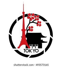 Tokyo logo vector illustration in red and black colors