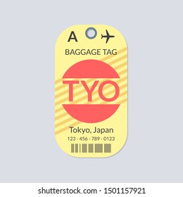 Tokyo Luggage tag. Airport baggage ticket. Travel label. Vector illustration.