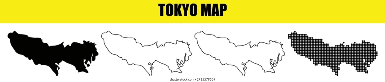 Coleção de mapas de Tóquio com formas geométricas e contorno. Mapa do país de Tóquio adequado para apresentações infográficas e materiais educacionais. Tóquio mapa pontilhado e silhueta.