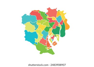 Tokyo map isolated modern colorful style. for website layouts, background, education, precise, customizable, Travel worldwide, map silhouette backdrop, earth geography, political, reports. 