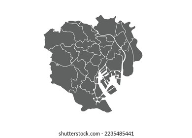 Mapa de Tokio aislado en el fondo blanco. Para la disposición anual del sitio web del informe de infografías.
