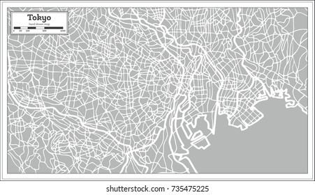 Tokyo Map in Retro Style. Hand Drawn. Vector Illustration.