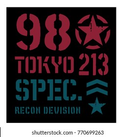 Tokyo military plate, realistic looking military typography for t-shirt, poster, print.