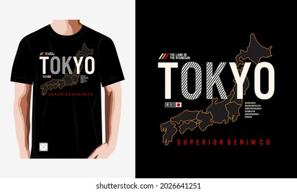 Tokyo, modern and perfect typography slogan. Abstract design for vector print tee shirt, typography, poster. Inscription in Japanese with the translation in English: Tokyo. Vector illustration.
