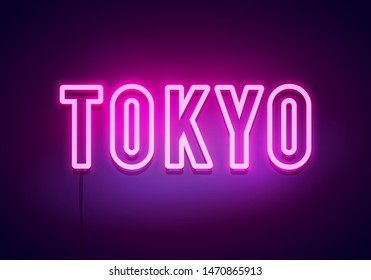 Tokyo neon sign. Bright light signboard. Vector banner.