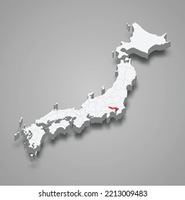 Tokyo prefecture location within Japan 3d isometric map