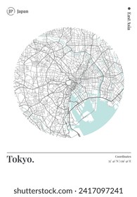Tokyo Print, City Map Art Poster, Japan, Wall Art Decor, Minimalist Modern Style.