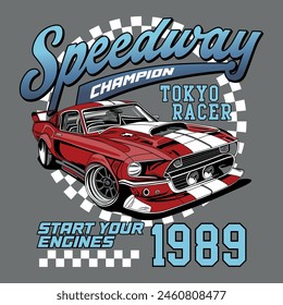 Tokyo Racer, speedway champion race car vector illustration