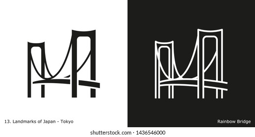 Tokyo: Rainbow Bridge. Outline and glyph style icons of the famous landmark from Japan.