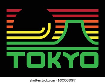 Tokyo retro look stripes typography illustration print design