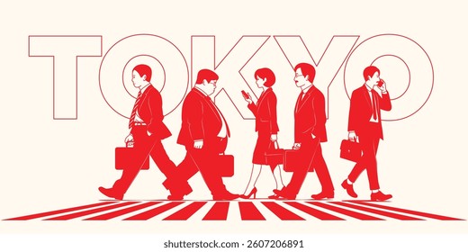 Tokyo salaryman in silhouette. Vector Illustration. 