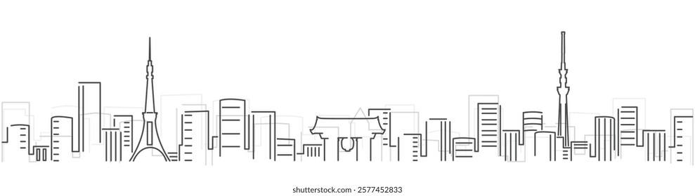 Tokyo Simple Dark Lines Skyline on White Background