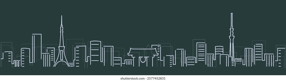 Tokyo Simple Lines Skyline on Dark Background