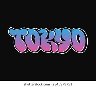 Tokyo - single word, letters graffiti style. Vector hand drawn logo. Funny cool trippy word Tokyo City, fashion, graffiti style print t-shirt, poster concept