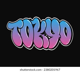 Tokyo - single word, letters graffiti style. Vector hand drawn logo. Funny cool trippy word Tokyo City, fashion, graffiti style print t-shirt, poster concept