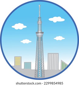 Tokyo Sky Tree, a Japanese tourist attraction, illustration