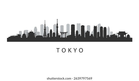 Tokyo Skyline Black Silhouette Japan Cityscape.