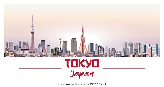 Tokyo skyline in bright color palette vector illustration