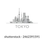 Tokyo skyline cityscape illustration in black and white 
