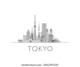 Tokyo skyline cityscape illustration in black and white 