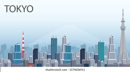 Tokyo Skyline Illustration During Daytime. Vector.