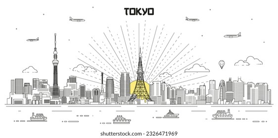 Tokyo skyline line art vector illustration